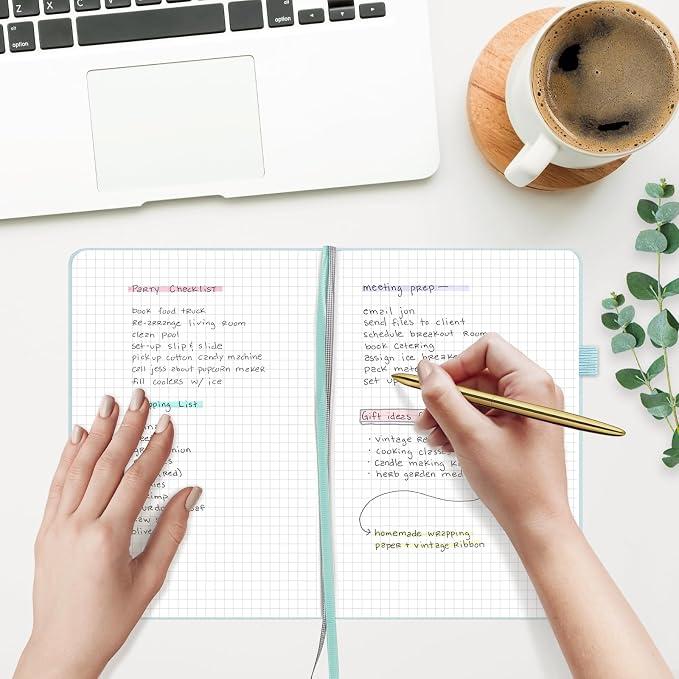 &And Per Se Graph Notebook, 5mm Grid, A5 Hardcover, 160 Pages 100gsm Thick Paper, Grid Journal for Diagrams, Wireframes, CAD Sketches (Cyan)