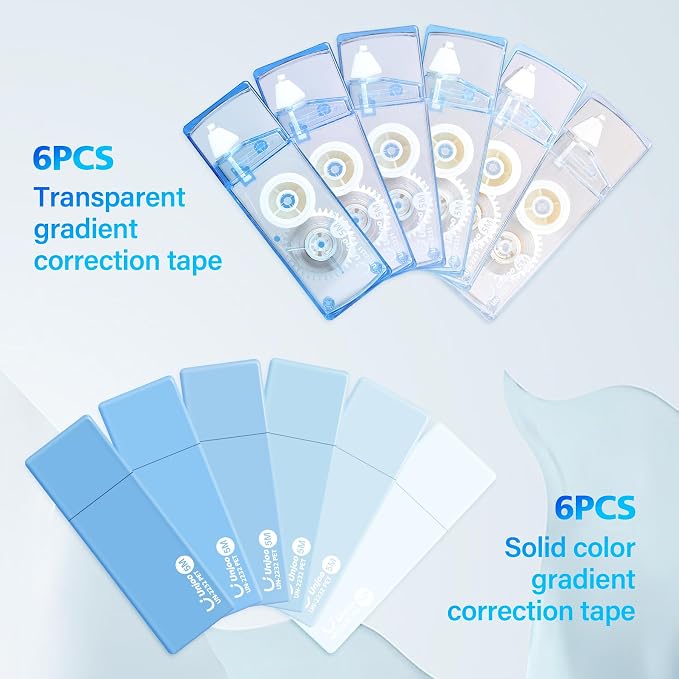 Unjoo Mini White Correction Tape Set (12pack, 5M/196" x 0.2", Blue) | Aesthetic Cute Correction Tape, Easy To Use, For school, Office Workers