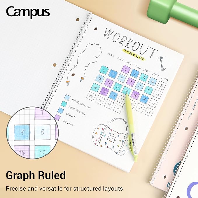 KOKUYO Spiral Notebooks, 3 Pack 5x5 Graph 10-1/2" x 8" Subject Notebooks | Campus Subject Notebooks, 80 Sheets, 3 Holes School Japanese Grid Ring Journal for Study Planner Drawing, Blue Pink White