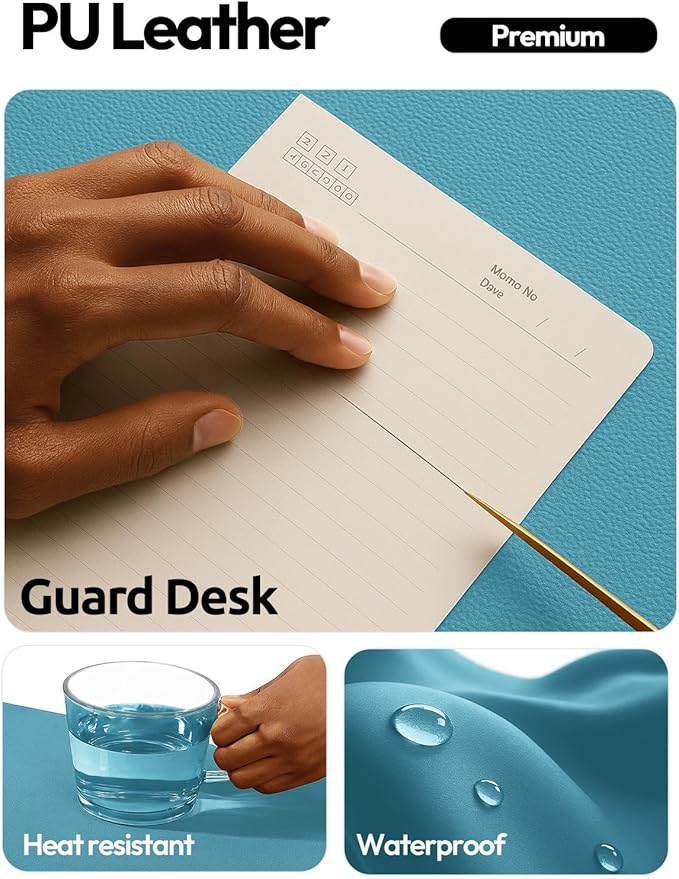 YSAGi Leather Desk Pad Protector, Office Desk Mat, Large Mouse Pad, Non-Slip PU Leather Desk Blotter, Laptop Desk Pad, Waterproof Desk Writing Pad for Office and Home (Turquoise,47.2" x 23.6")