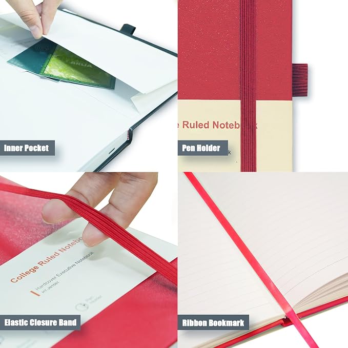Heture Hardcover Journal Notebooks, A5 Lined Notebook for Writing and Work, 160 Pages 100 GSM Thick Paper, Ruled Notebooks Bulk with Elastic Closure, Hardcover Notebook for Work, School, Travel, Note Taking (Assorted Colors, 10 Pack)