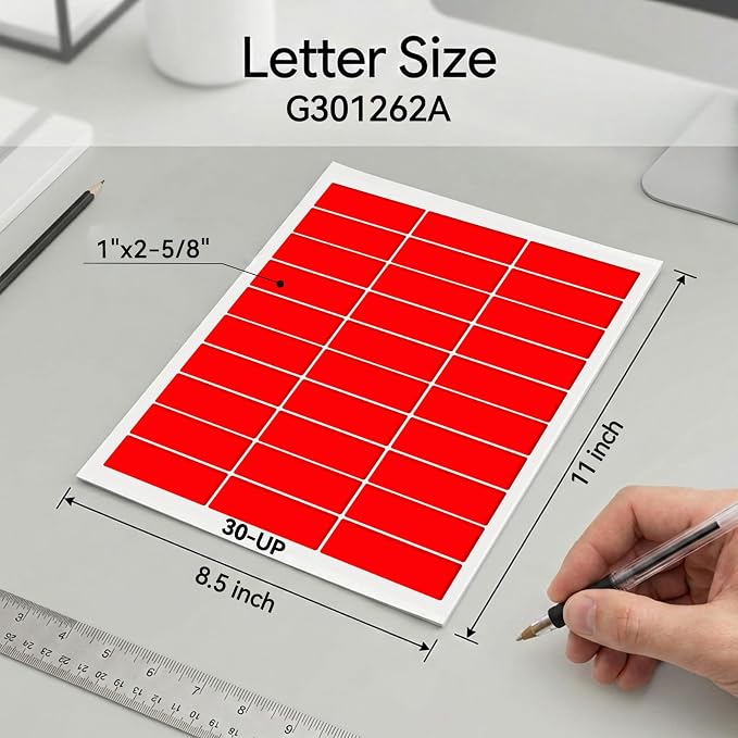 Colored Address Labels Printable 1”×2-5/8",Assorted Bright Neon Colors (Red,Orange,Blue,Green and Yellow),Color Mailing Labels for Inkjet & Laser Printer, Strong Adhesive,750 Stickers Total