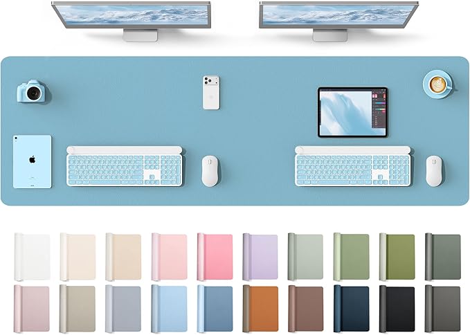 YSAGi Leather Desk Protector, Office Mat, Large Mouse Mat, Non-Slip PU Leather Blotter, Laptop Desk Mat, Waterproof Writing Pad for Office and Home(Sea Blue, 63" x 17.2")