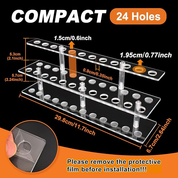 Acrylic Pen Display Stand 24 Slots 1.5cm Clear Pen Stand Display 2 Tier Acrylic Pen Holder Stand for Beadable Pen Pencil
