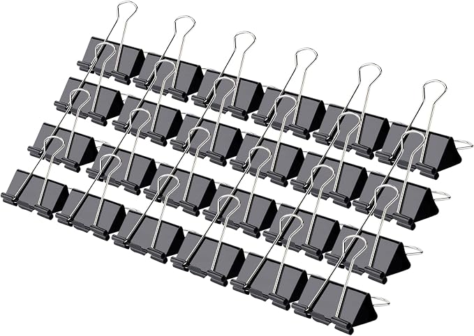 Binder Clips 1.25 Inch, 24 Pcs Black Medium Office Paper Clamps | Solid Metal Clips, Heavy-Duty Grip for Thick Docs, Great for Accounting, Teachers, Receipts & Daily Office File Sorting