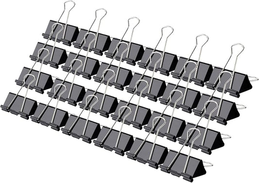 Binder Clips 1.25 Inch, 24 Pcs Black Medium Office Paper Clamps | Solid Metal Clips, Heavy-Duty Grip for Thick Docs, Great for Accounting, Teachers, Receipts & Daily Office File Sorting