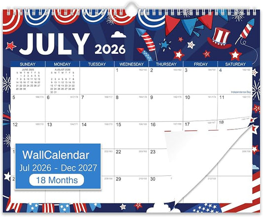 2026-2027 Wall Calendar - 18 Months Wall Calendar 2026-2027 with Thick Paper, Jul 2026 - Dec 2027, 14" x 11", Twin-Wire Binding, Home or Office Calendar for Easy Organizing