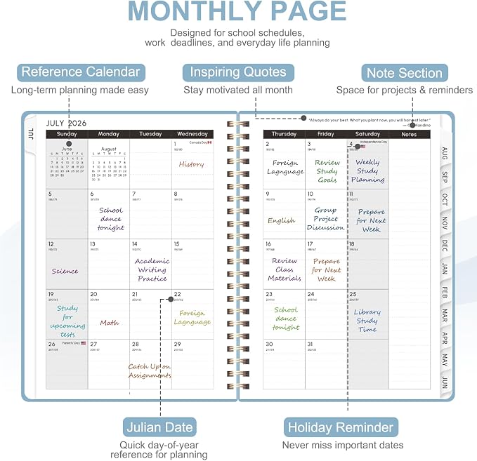 Planner 2026-2027, Weekly and Monthly Academic Planner, July 2026 - June 2027, Hardcover Calendar Agenda Book for School Year Planning, School Supplies for Teacher and Student, A5(6.3'' x 8.5'')