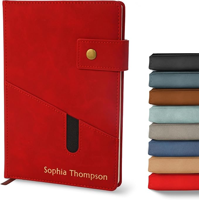 Promot Personalized Notebook - A5 Lined Leather PU Journal Notebook (Red) | Premium Leather-Look Cover, Smooth Lined Writing Pages, Durable Everyday Design, Elegant Professional Appearance
