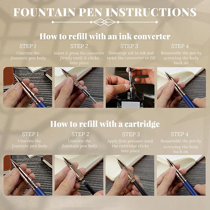 YUNCHUN Refillable Fountain Pen Fine Nib, Fancy Ink Pen with 10 Black & 10 Blue Ink Refills Cartridges, Cool Ink Pens for Writing, Business Metal, Best Gift Set for Men & Women, Blue