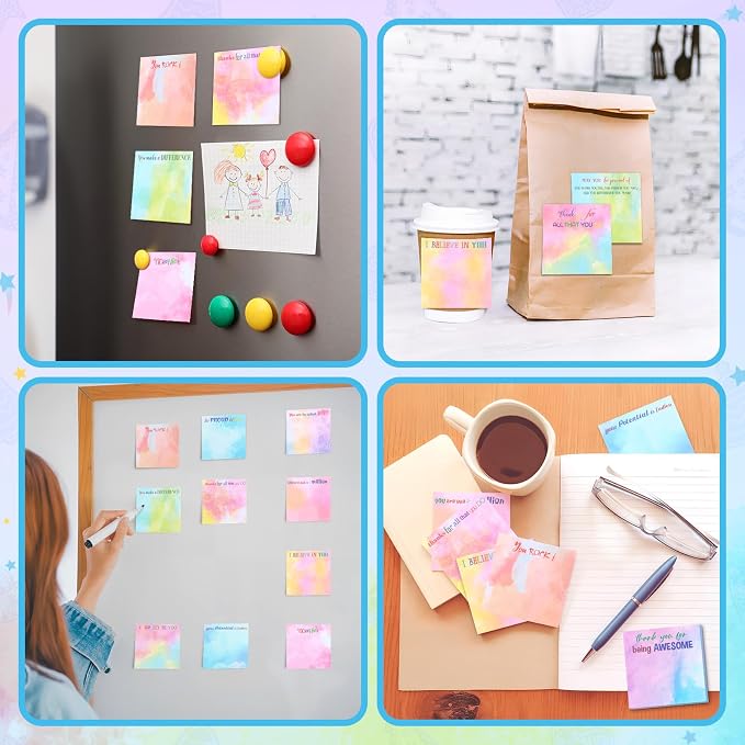 Yinder 24 Pcs Inspirational Sticky Notes, Back to School Supplies, Cute Motivational Sticky Notes Pad Employee Appreciation Gifts Bulk for Teacher Coworker Office 3 x 3'' (Thank You,Water Color)