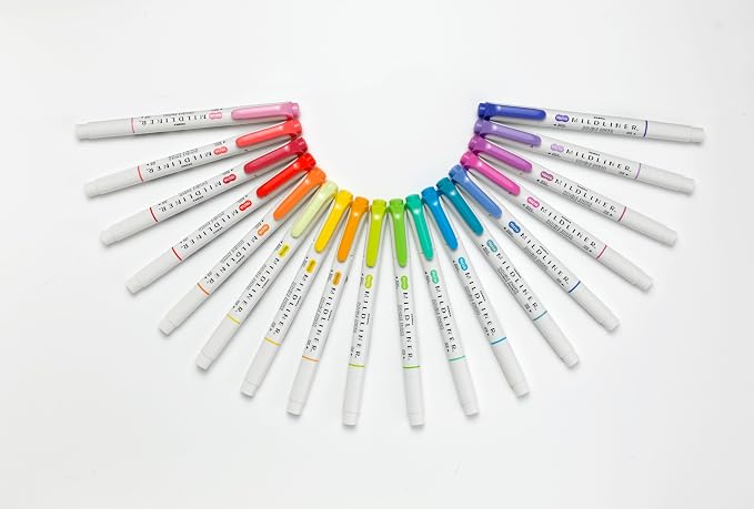 Zebra Pen Mildliner Double-Ended Highlighter Marker Set, Broad and Fine Point Tips, No Bleed, Ideal for Bible Highlighting Journaling, School and Office Supplies, 18 Assorted Colors, Pack of 18