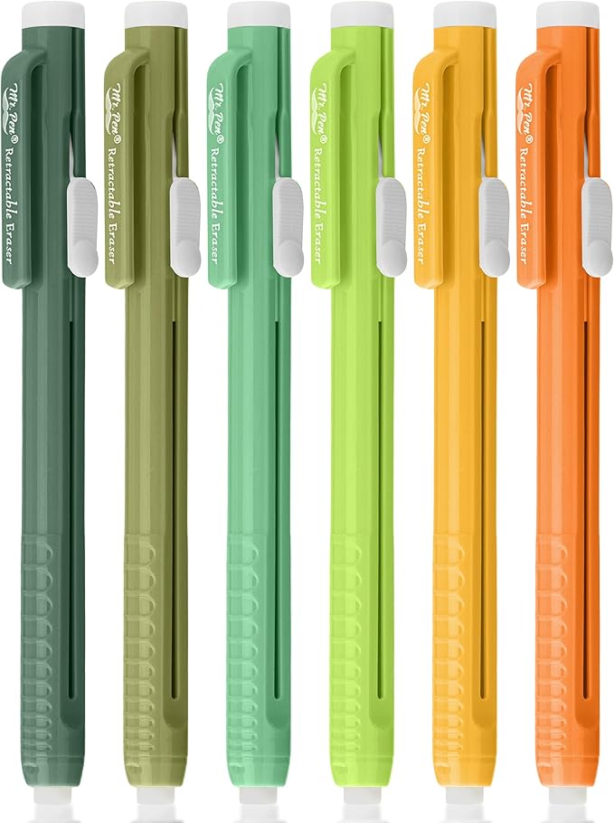 Mr. Pen- Retractable Mechanical Eraser Pens, 6 Pack, Citrus Colors | Latex-Free Precision Pencil Erasers for Artists, Students, Drawing, Sketching & Drafting