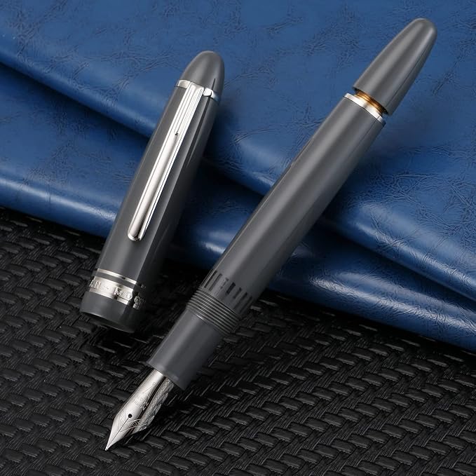 erofa Majohn P136 Piston Fountain Pen Fine Nib with Box, Gray Resin Writing Pen Set