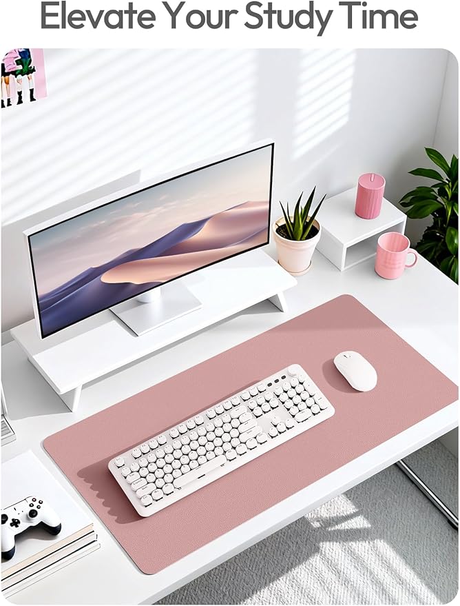 YSAGi Leather Desk Pad Protector, Office Desk Mat, Large Mouse Pad, Non-Slip PU Leather Desk Blotter, Laptop Desk Pad, Waterproof Desk Writing Pad for Office and Home (Pale Mauve,55" x 24")