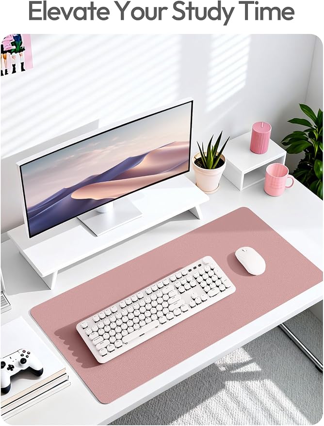 YSAGi Leather Desk Protector, Office Mat, Large Mouse Mat, Non-Slip PU Leather Blotter, Laptop Desk Mat, Waterproof Writing Pad for Office and Home(Pale Mauve, 63" x 24")