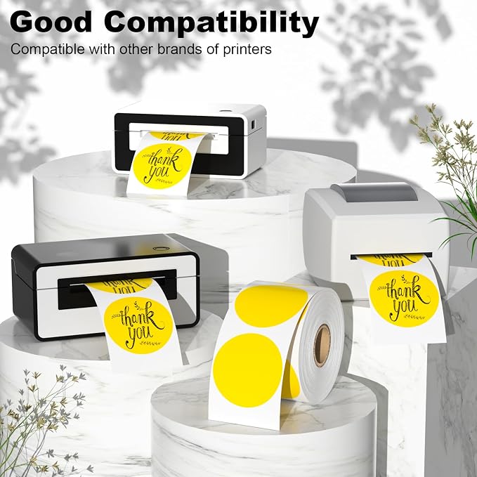 Circle Direct Thermal Labels, Thermal Printer Labels for Name Tag, DIY, QR Code, Self-Adhesive Address Stickers, Bright Yellow Sticker Labels Compatible with Zebra, Rollo, MUNBYN,(750 Labels/1 Roll)