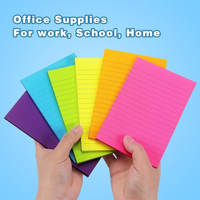 Early Buy Lined Sticky Notes, 4x6 in, 6 Bright Color, 6 Pads, 45 Sheets/Pad | Self-stick Repositionable Design, Great for Lists, Memos, and Daily Organization