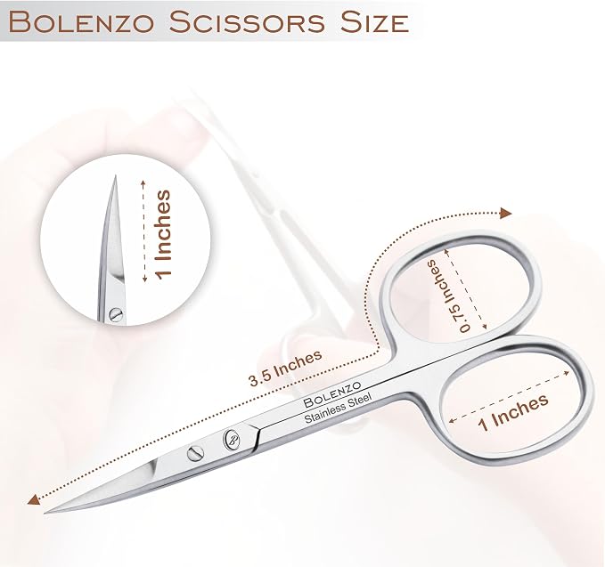 Cuticle Scissors Extra Fine Curved Professional High Carbon Steel, Small Grooming Scissors, For Nails, Eyebrows, Mustache, Beard, Dry Skin, Eyelash