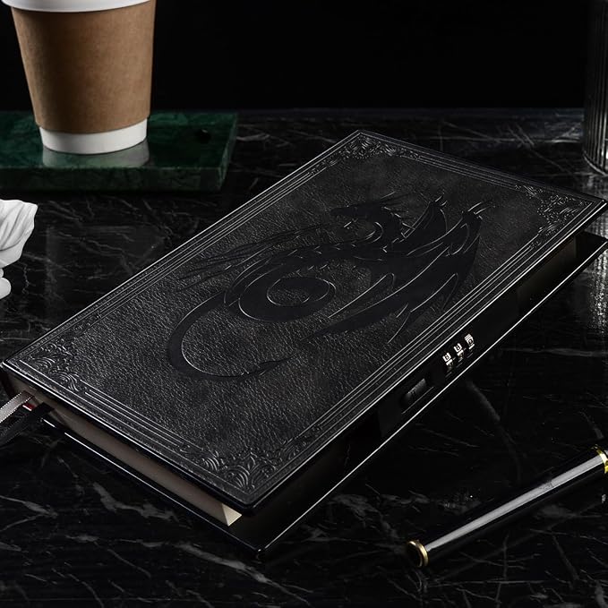 Luxurious Diary with Built-in Password Lock, 180° Lay Flat Design, Lock Journal for Men & Women, Personal Planner Organizer, A5 220 Pages 120gsm Paper, 5.9 x 8.5 inches Black