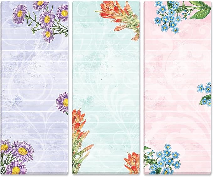 Current Floral Magnetic Notepad Set – Set of 12 Mini Memo Pads, 12 Designs, 30-Sheet Pads, 2½ x 6½ Inches, Shopping List, To-Do Notes, Printed in The USA