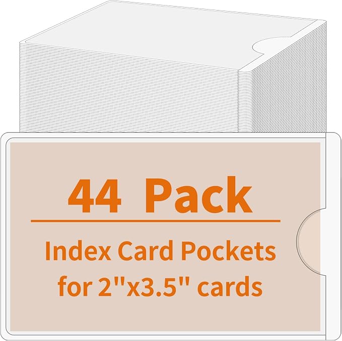 44 Pack Adhesive Pockets, Bin Labels for Storage Bins, Clear Label Holder, Index Card Holder 2x3.5 Inches, Plastic Storage Tote Labels for Organizing Bins Box Drawer