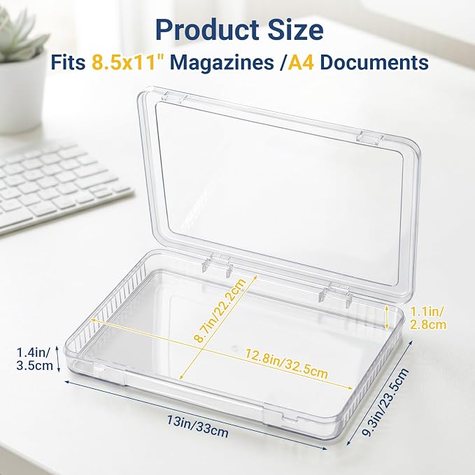 Magazine Protector, Paper Storage Box with Handle, 8.7x12.8x1.1 inch | Crystal Clear Magazine Case, Plastic File Storage Box for 8.5x11 Letter A4 Document Photo Comic Book Scrapbook Board Game