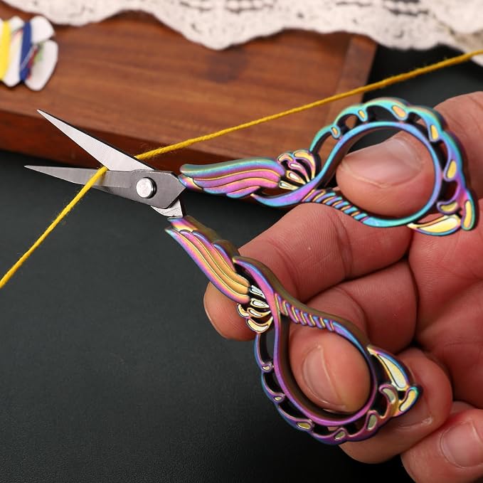 YOUGUOM Embroidery Scissors with Cover, Sewing Crafting Shears | Rainbow, Stainless Steel, Sharp Tip, for Needlework, Artwork, Cross Stitch, Quilting, Thread, Paper Cutting, Mini DIY Tools