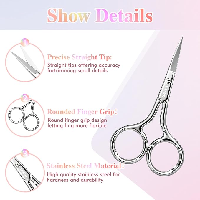3.8 Inch Silver Eyebrow Scissors for Women Personal Care | Professional Stainless Steel Grooming Scissors for Eyebrows, Mustache & Beard Hair Trimming