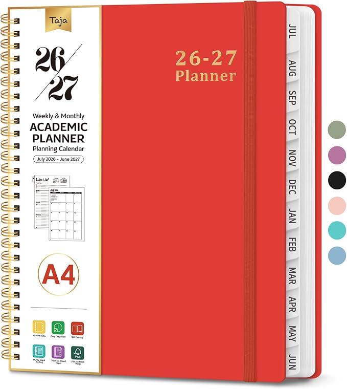 Planner 2026-2027, 8.5" x 11" Weekly and Monthly Academic Year Planner Calendar, July 2026 - June 2027, Hardcover Large School Planning Agenda With Tabs, Perfect for School & Office Supplies, A4, Tomato Red