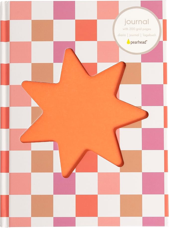Pearhead Pink & Orange Star Cutout Hardcover Graph Notebook, 6.25x8.25 Grid Journal for Bullet Journaling, Planning & School Notes, 200 Pages