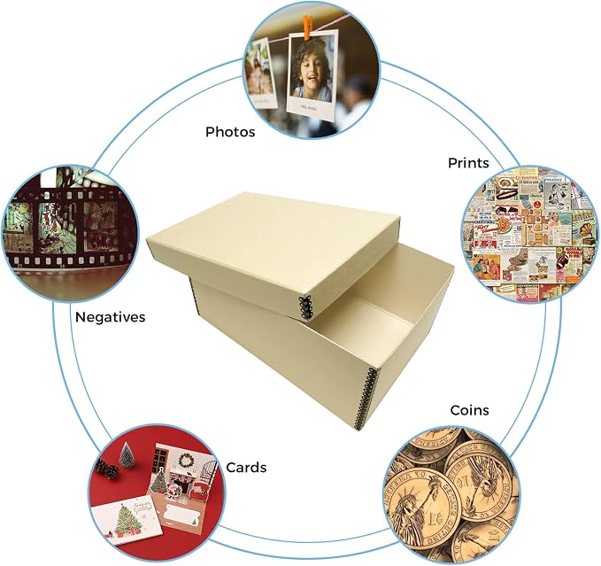 Lineco Archival Photo Card Box, Museum-Quality, 5x8x12 Inch, Tan, 2 Pack | Acid-Free with Removable Lid, Metal-Edge Corner, Bulk Storage and Preservation for Negatives, Prints, Films, Photos, Snapshot