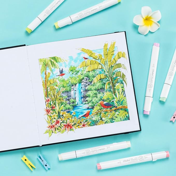 Ohuhu Double-Sided Marker Pad Art Sketchbook Bleedproof - 8.3"x8.3" Square Paper Size - 90 LB/150 GSM Smooth Drawing Paper - 60 Sheets/120 Pages - Hardcover Sketching Book for Alcohol Markers Paints