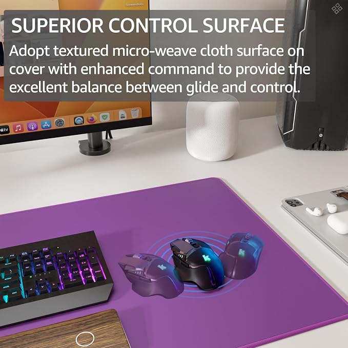 KTRIO Large Gaming Mouse Pad, Desk Mat, 31.5 x 15.7 in, Violet Purple, XXL | Smooth Micro-Weave Surface, Artistic Pattern Design, Non-Slip Rubber Base, Durable Stitched Edges, Office & Home Use