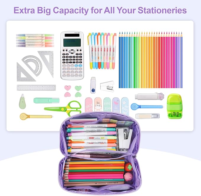 Large Pencil Case for Girls, Aesthetic Pencil Pouch for School, Wide Opening Organizer Box with Handle, Fits 50 Pens & Markers (Glitter Purple Mermaid) | Kids Pencil Case & Wide Handle, Water Resistent Organizer Box,Fits 50 Pens & Markers, Daily Use, G...
