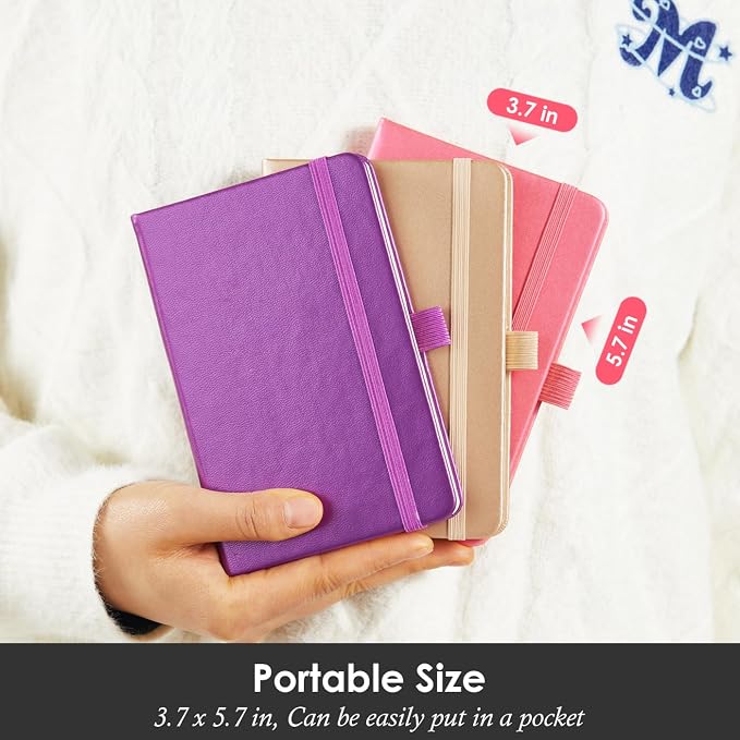 NIRMIRO 3 Pack Pocket Notebook Journal with Pen, Mini Small Notepad Notebook 3.7" x 5.7" for Women Writing, 408 Pages, Pearlescent Pink Purple Gold