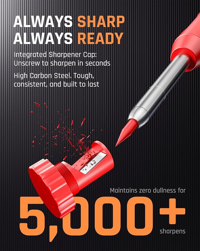 Nicpro 5 Pack Carpenter Pencil with Sharpener, Mechanical Carpenter Pencils with 41 Refills, Construction Pencil Heavy Duty Woodworking Pencils for Architect (Red, Black, Orange, Blue, Black)