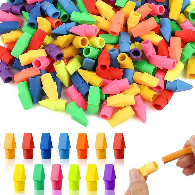 180 Pack Pencil Top Erasers, Erasers for Pencils, Assorted Color Pencil Cap Erasers Bulk for Kids, Students, Teachers, Classroom, School, and Office