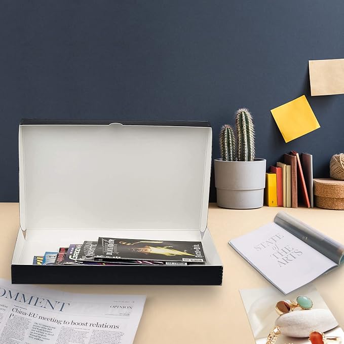 Lineco Clamshell Archival Storage Box, 11.5x17.5x1.75 Inch, Black | Acid-Free with Metal Edge Boxboard, Organize and Store Photos Documents Cards Negatives Magazine Prints Family Records DIY
