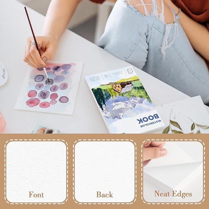Watercolor Paper Pad, 9x12 140lb/300g Water Color Paper, 20 Sheets Cold Press Drawing Painting Paper Sketchbook Notebook, Art Supplies for Watercolors Acrylic Marker, Sketch Book for Kids Adults