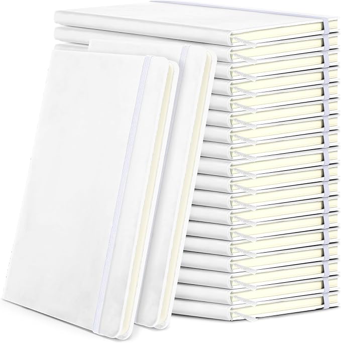 Honoson 20 Pack A5 Lined Journal Notebooks Hardcover Executive Notebook 5.5" x 8.3" PU Leather Wide Ruled Journals Bulk 160 Pages for Back to School Supplies Office Business Home (White)