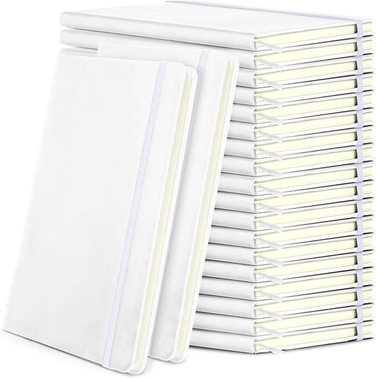 Honoson 20 Pack A5 Lined Journal Notebooks Hardcover Executive Notebook 5.5" x 8.3" PU Leather Wide Ruled Journals Bulk 160 Pages for Back to School Supplies Office Business Home (White)