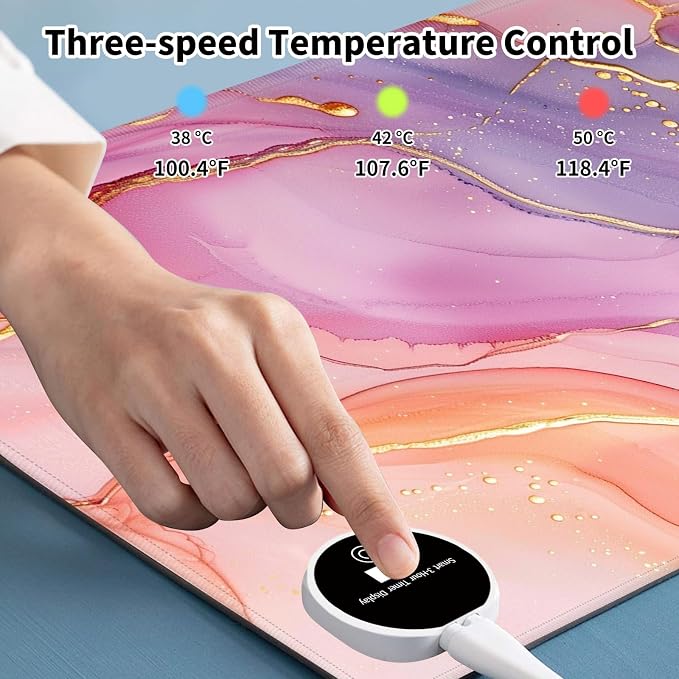 Heated Desk Pad Mouse Pad,Heated Desk Mat,with 3 Heating Levels & 3 Hours Auto Shut-Off,Leather 23.6"*14.2" Gaming Mouse Laptop Mat,Foot Warmer,Pink Golden Marble