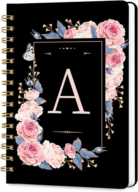 Lined Spiral Journal for Women, A5 Notebook for Work, 160 Pages, Letter A | College Ruled Spiral Notebook, Hardcover with Elegant Design for Note-Taking, 5.5 * 8.25 inch