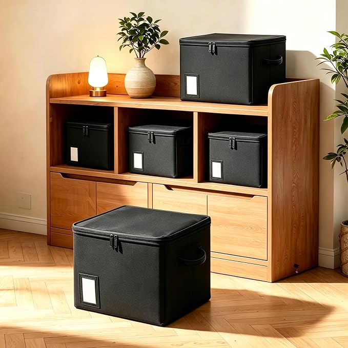 Fireproof File Box with PVC Slides for Hanging Folders, Collapsible Document Organizer Box for Home Office, Fireproof Filing Cabinet Storage Case, Tax Certificate File Organizer Fits Letter A4
