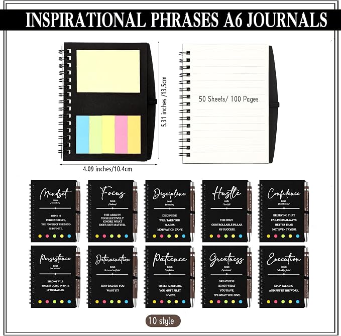 40 Pcs Motivational Inspirational Notebook Bulk with Notes Pen,Black | Back to School Spiral Notebooks Inspirational Motivational Appreciation Gift for Students Teacher Employee Team Coworker