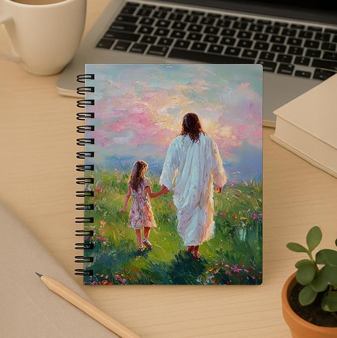 bitCNY Jesus and Child Notebook 8.3x5.5 Inch – Walking with Jesus Spiral Journal, Christian Gift for Girls, Lined Notebook for Faith Reflections