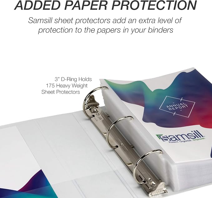 Samsill Durable 3 inch 3 Ring Binder, D Ring Binder, 100% Recycled Chipboard, White, 4 Pack