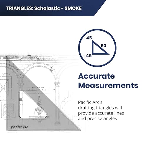 Pacific Arc's Scholastic Triangle - 10 inch - Smoke - 40/90 Angle - Polystyrene - Inking Edge - Technical Drawing Tools, Drafting, Architect and Engineering.