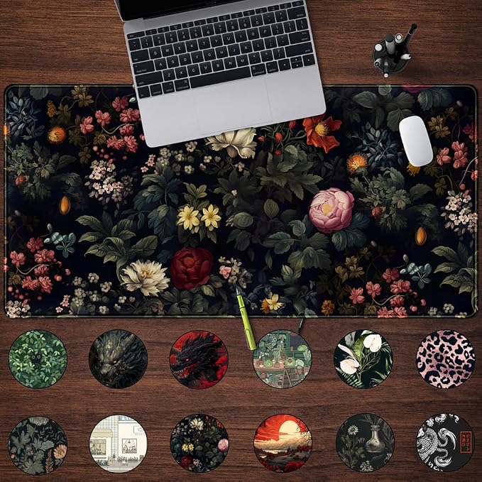 Black Vintage Desk Pad - Large Mouse Pad & Laptop Keyboard Mat - Non-Slip Base - 31.5 x 15.8 in - Gaming & Office Desk Decor
